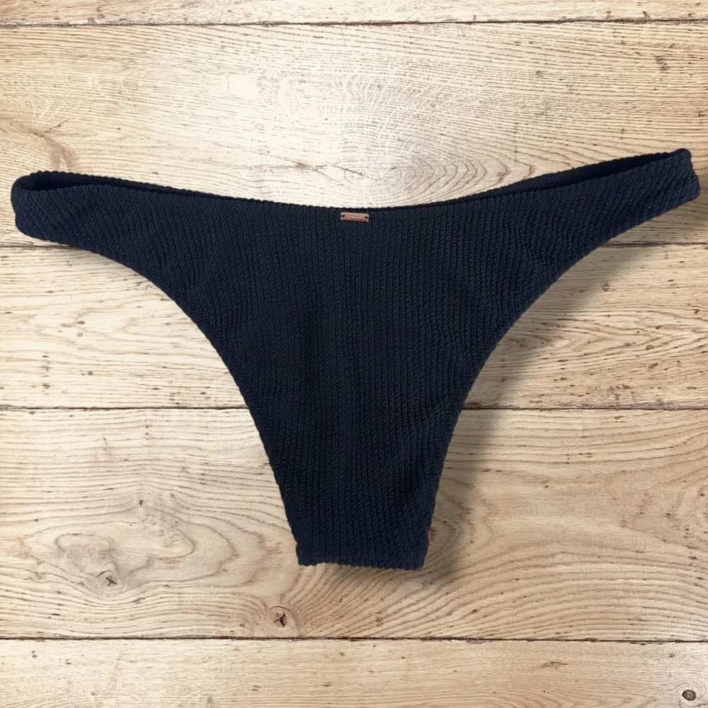 PINK Victoria's Secret Ribbed Deep Cut Brazilian Bikini‎ Bottom NWT Size M Black